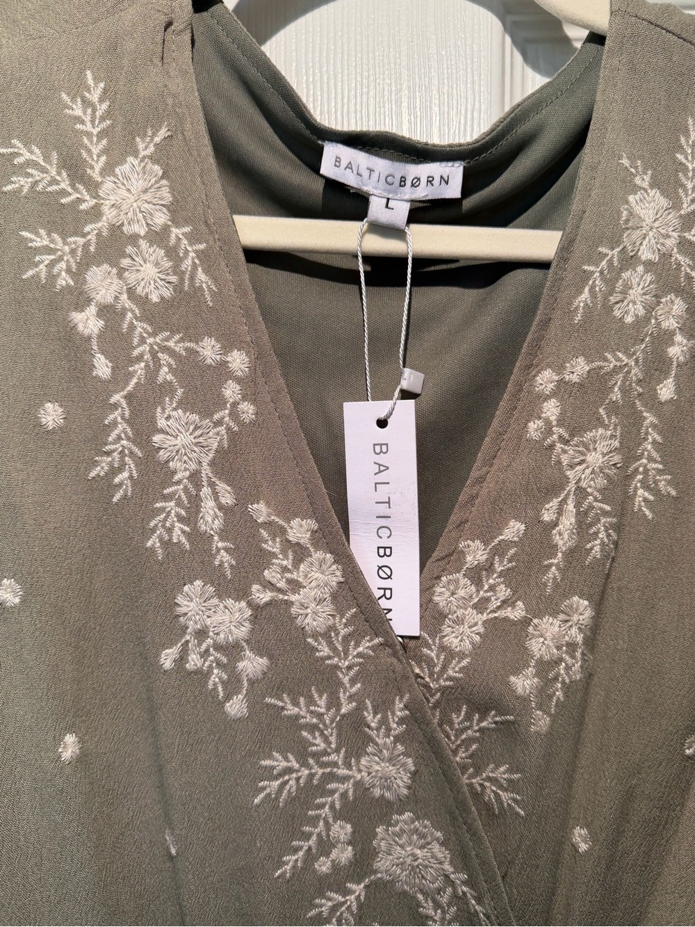 Baltic Born Olive Green Embroidered Wrap Maxi Dress - Picture 3 of 4